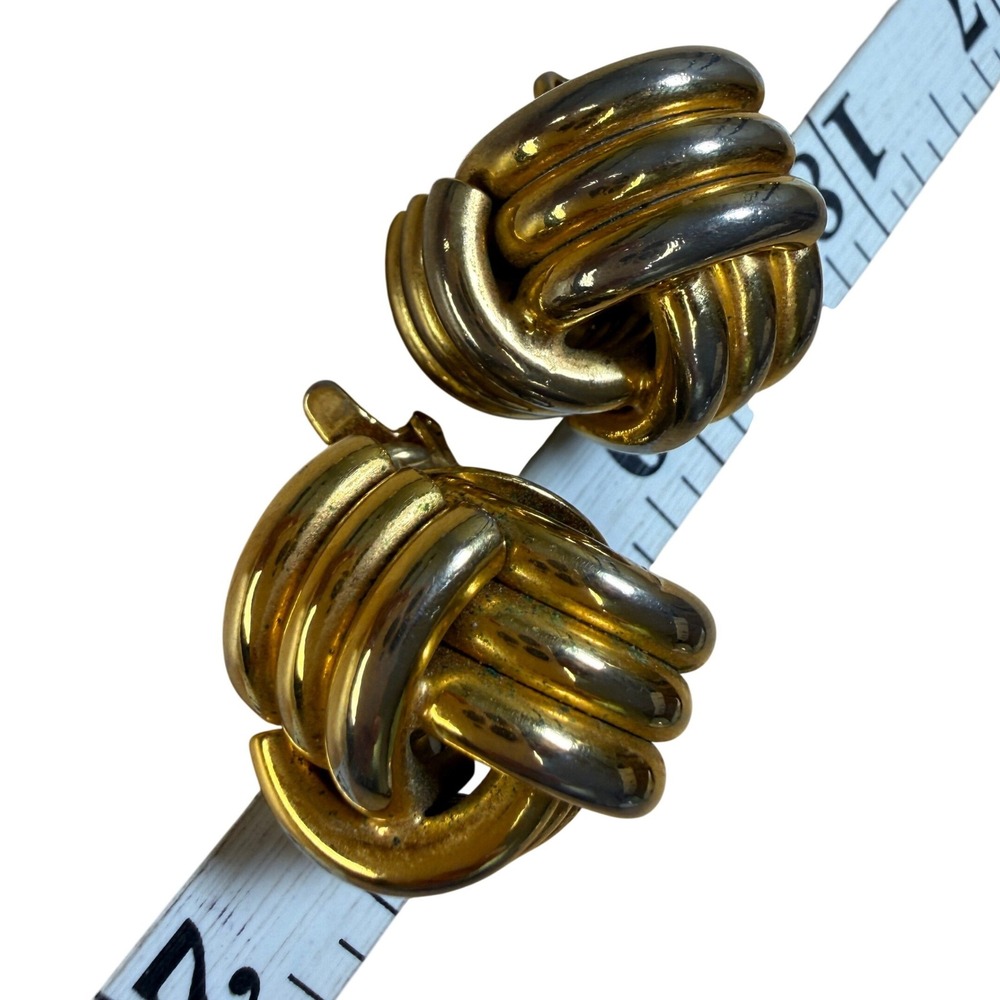 Trifari Clip On Earrings Gold Tone Textured Love Knot Vintage Designer Jewelry